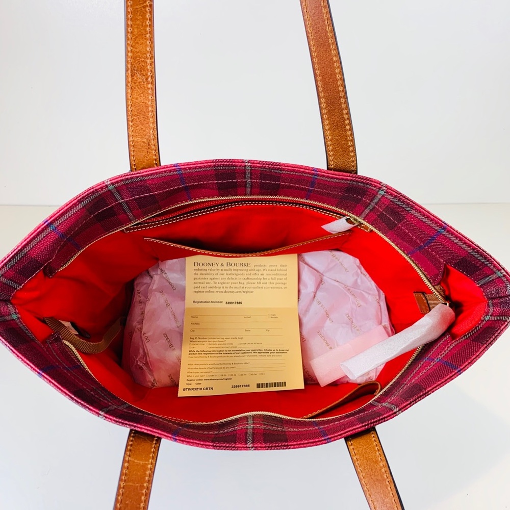 NWT DOONEY & BOURKE TOTE Cranberry Tiverton Plaid - Picture 8 of 12
